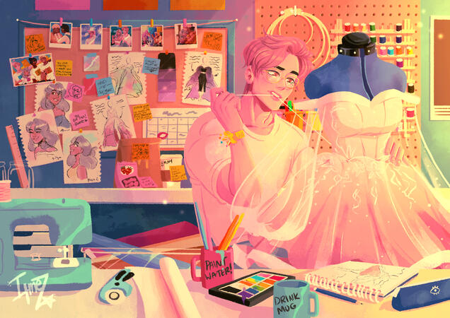 Isaac in his school studio (OC)